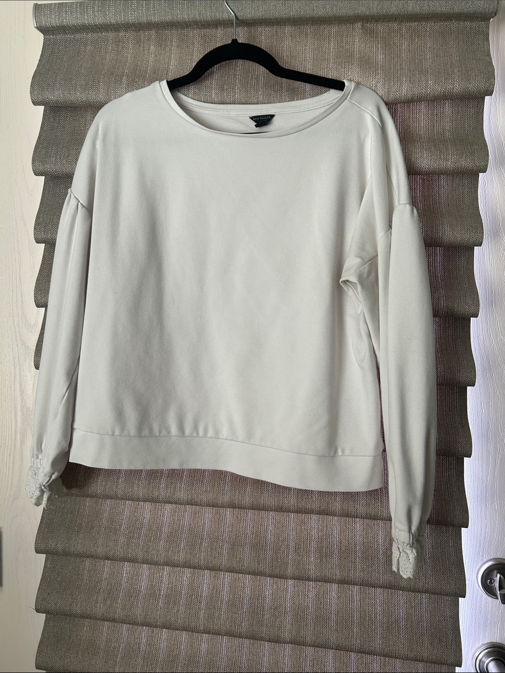 Ann Taylor White Pullover with Lace Trim